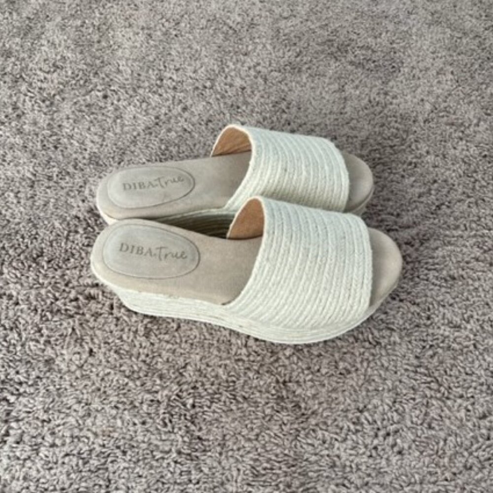 Diba True® Bell Song Raffia Beige Platform Slide Sandals